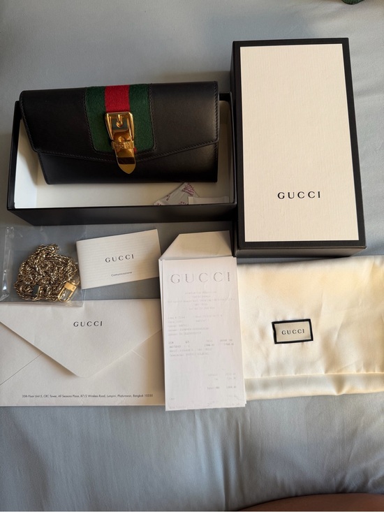 Gucci Handbags - Gucci Black Leather Wallet with Green and Red Web Stripe and Gold Hardware